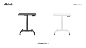 modelos de mesa flex 2 nas cores preta e branca lado a lado no fundo branco